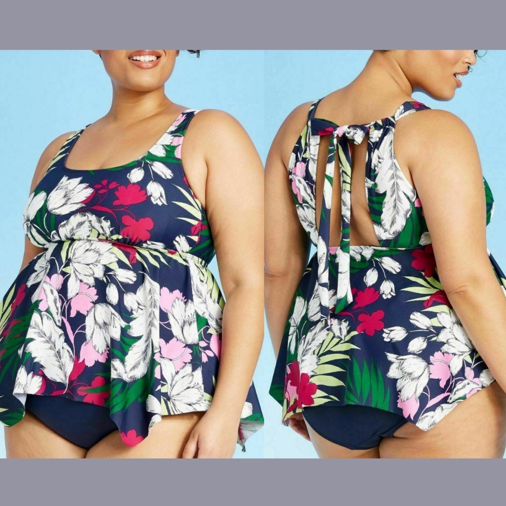 NWT‎ Merona [ Plus Size 18W ] Handkerchief Open Back Tankini Top